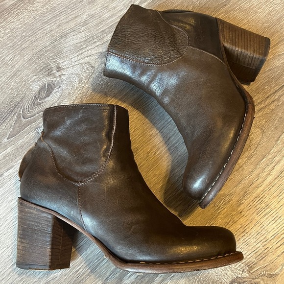 Fiorentini Baker Ankle Heel Boots Side Zip Brown Leather Italy Womens 8 EU 38.5 - Picture 2 of 10